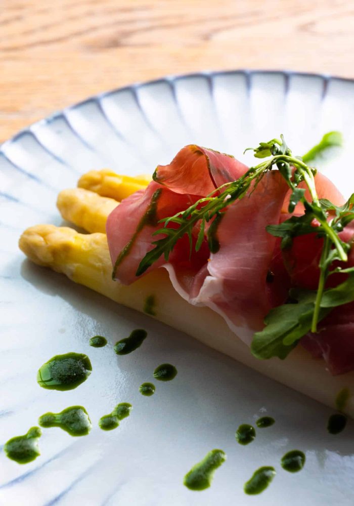 Asperges with ham at voco restaurant fuga brussels city northvilvoorde