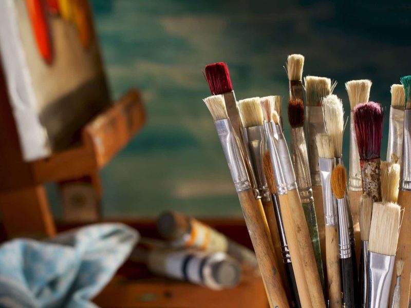 painting brushes and canvas